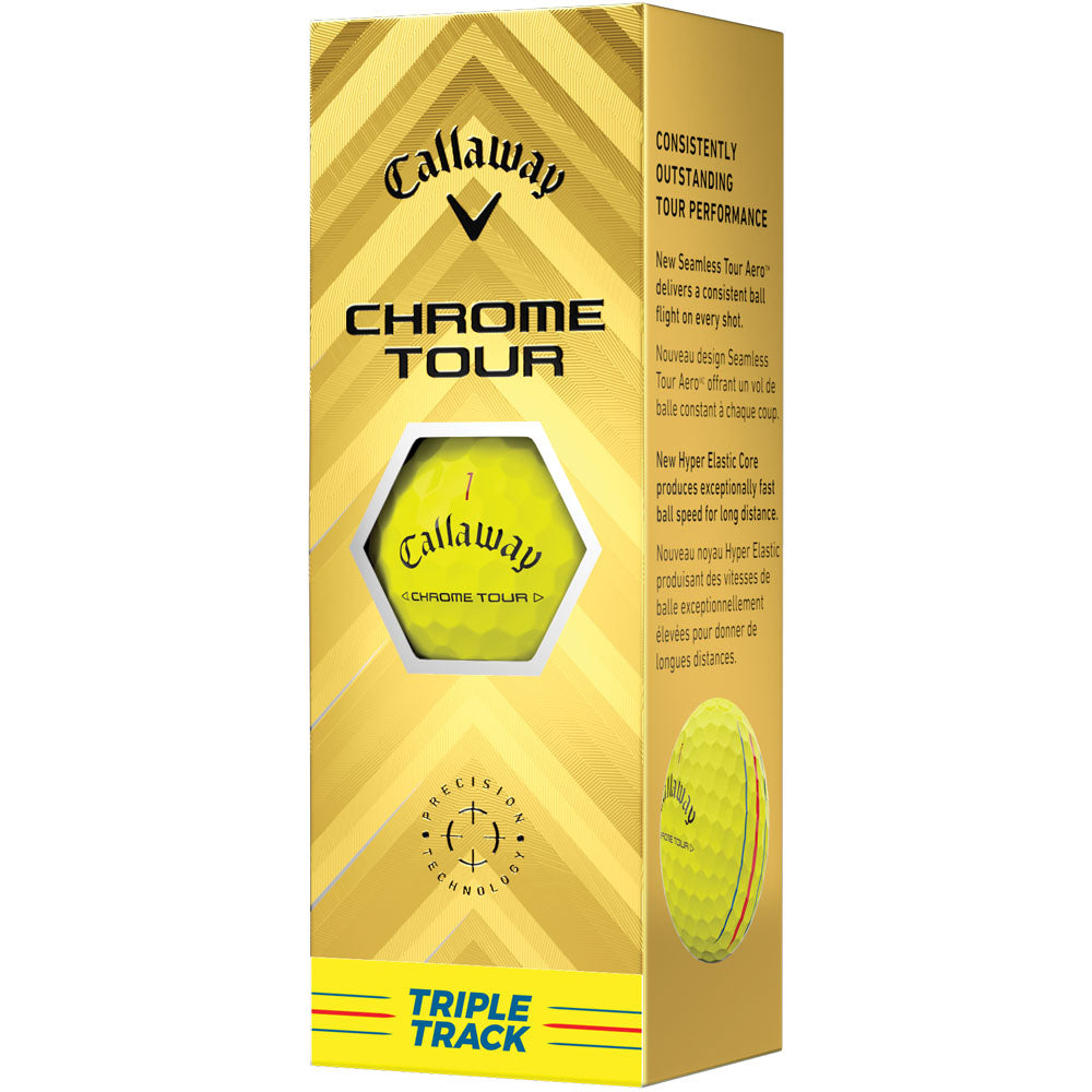 Callaway Chrome Tour Triple Track Yellow Golf Balls - Distance, Feel, Alignment (12-Pack)