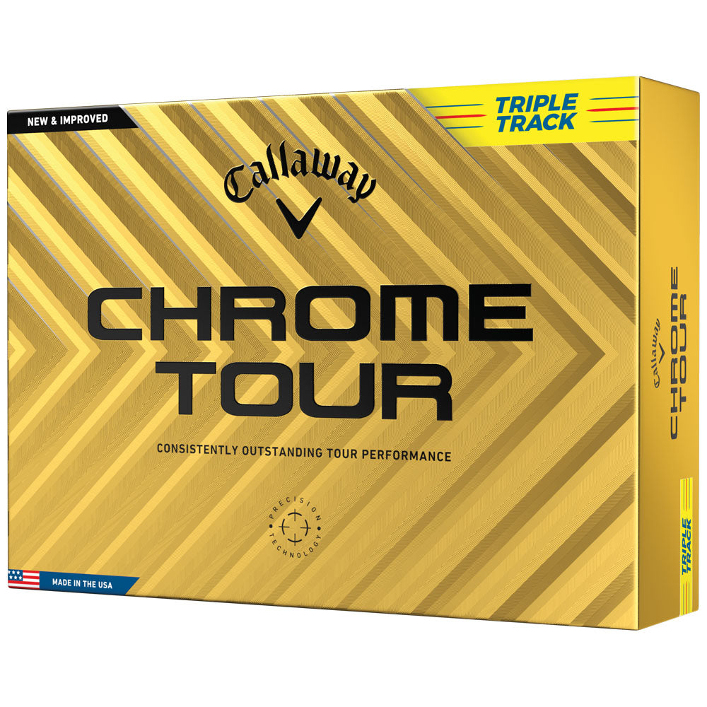 Callaway Chrome Tour Triple Track Yellow Golf Balls - Distance, Feel, Alignment (12-Pack)