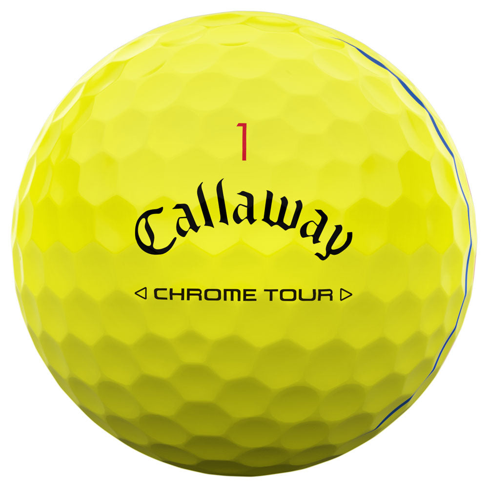 Callaway Chrome Tour Triple Track Yellow Golf Balls - Distance, Feel, Alignment (12-Pack)