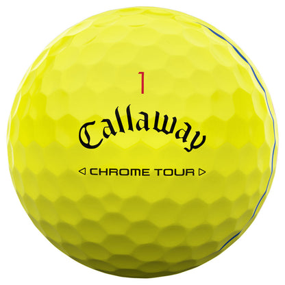 Callaway Chrome Tour Triple Track Yellow Golf Balls - Distance, Feel, Alignment (12-Pack)