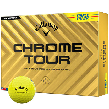 Callaway Chrome Tour Triple Track Yellow Golf Balls - Distance, Feel, Alignment (12-Pack)