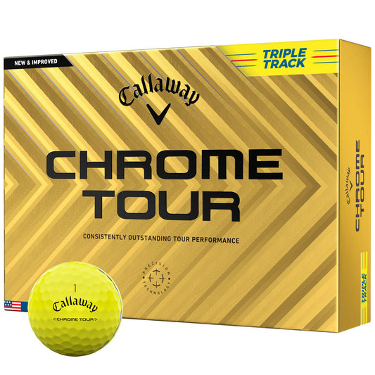 Callaway Chrome Tour Triple Track Yellow Golf Balls - Distance, Feel, Alignment (12-Pack)